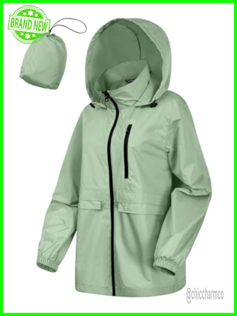 CRIPOM Packable Waterproof Rain Jacket with Hood Loose Fit